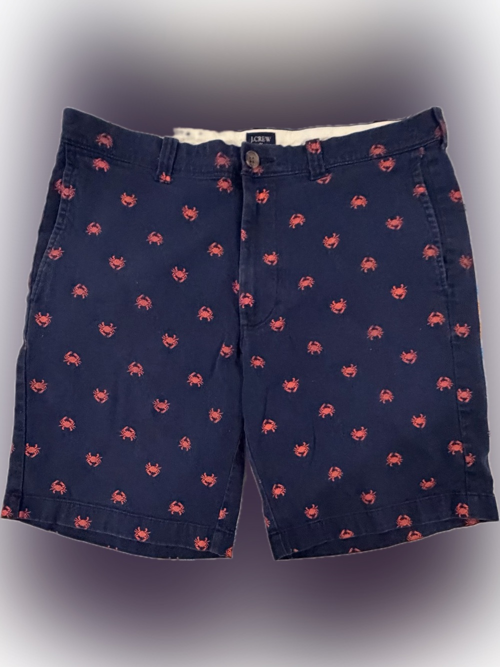 J.Crew Navy Cargo Shorts with Red Crab Print
